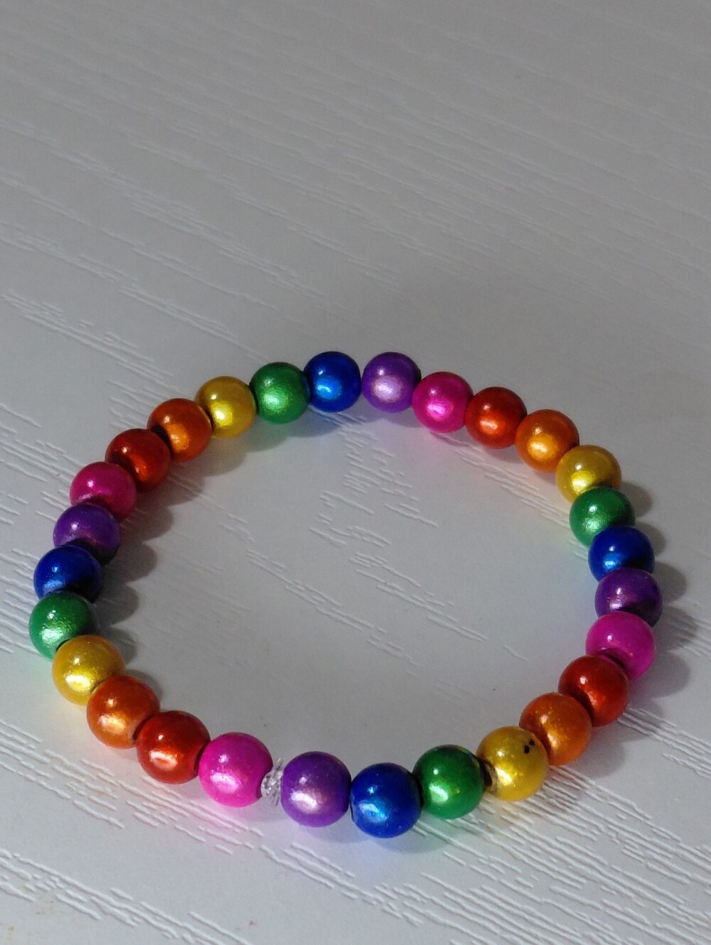 Hand Made Kids Rainbow Beaded Stretch Bracelet — Multicolor 5.5 Inches - Picture 10 of 11